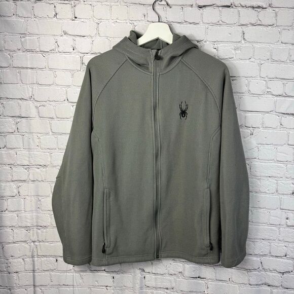 Spyder Men's Knit Full Zip Hooded Jacket Heavyweight Fleece Lined Size Large - Picture 1 of 11